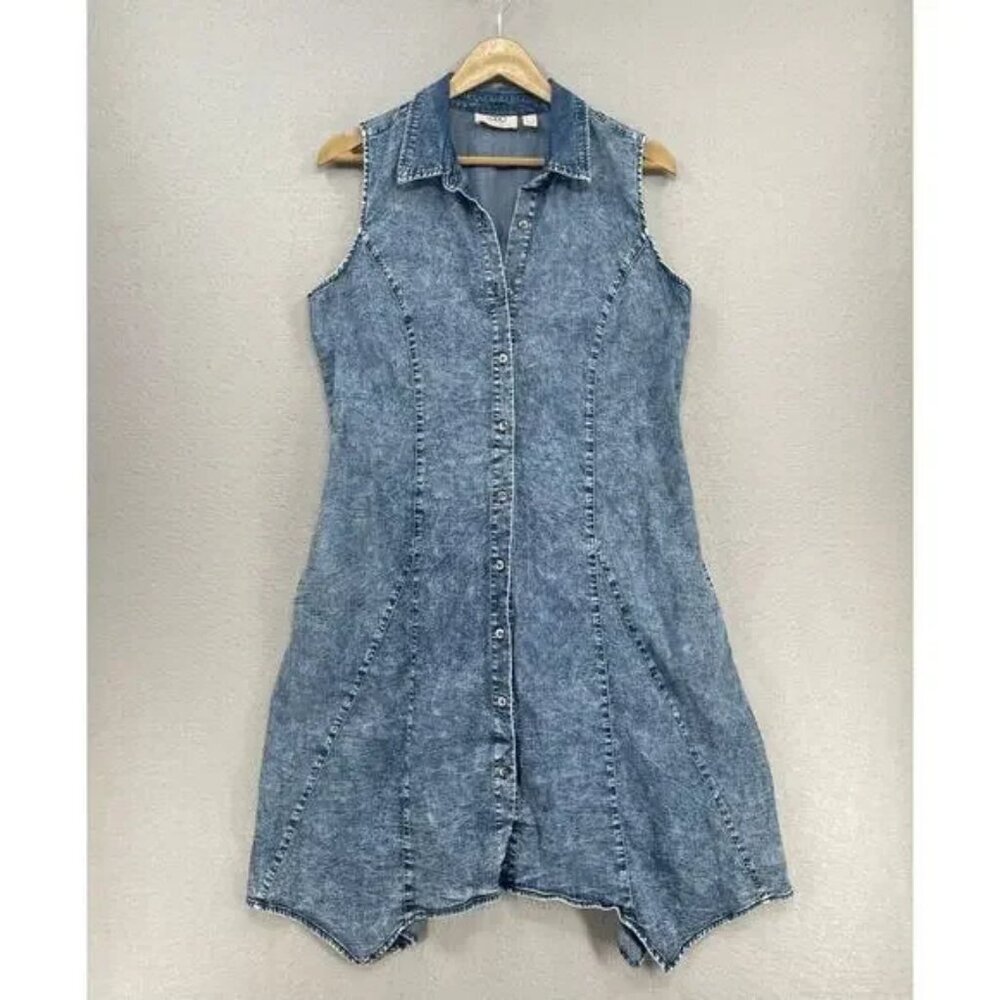 Dress Womens Large Blue Acid Wash Denim Lightweight Boho